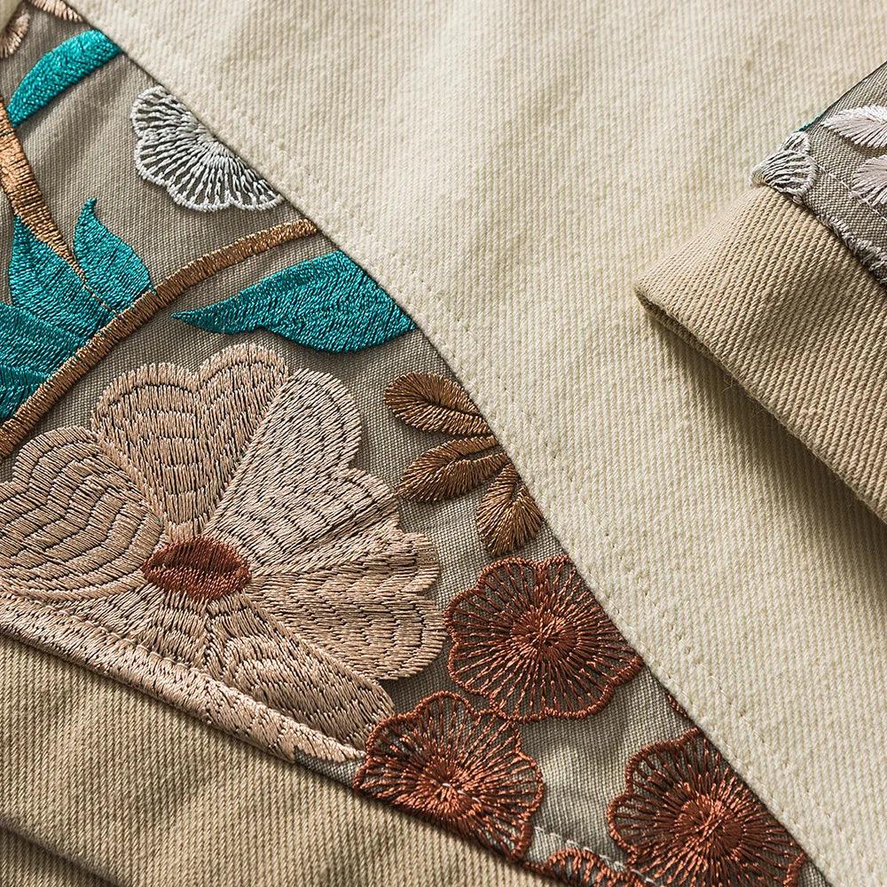 Flower Embroidery Patchwork Short     - VONVEX