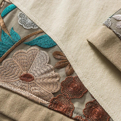 Flower Embroidery Patchwork Short     - VONVEX