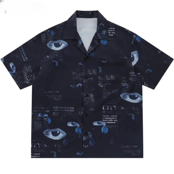 Gothic Graffiti Eye Print Shirt  Black S  - VONVEX
