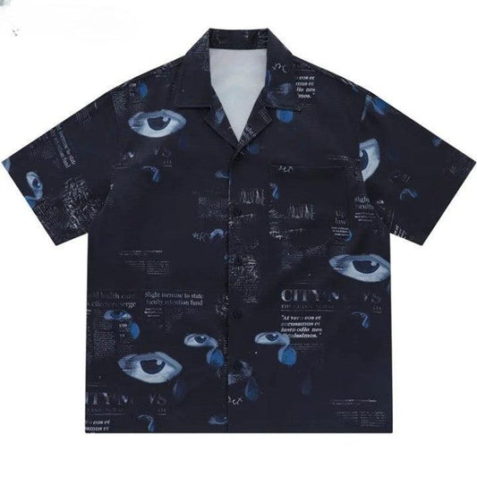 Gothic Graffiti Eye Print Shirt  Black S  - VONVEX