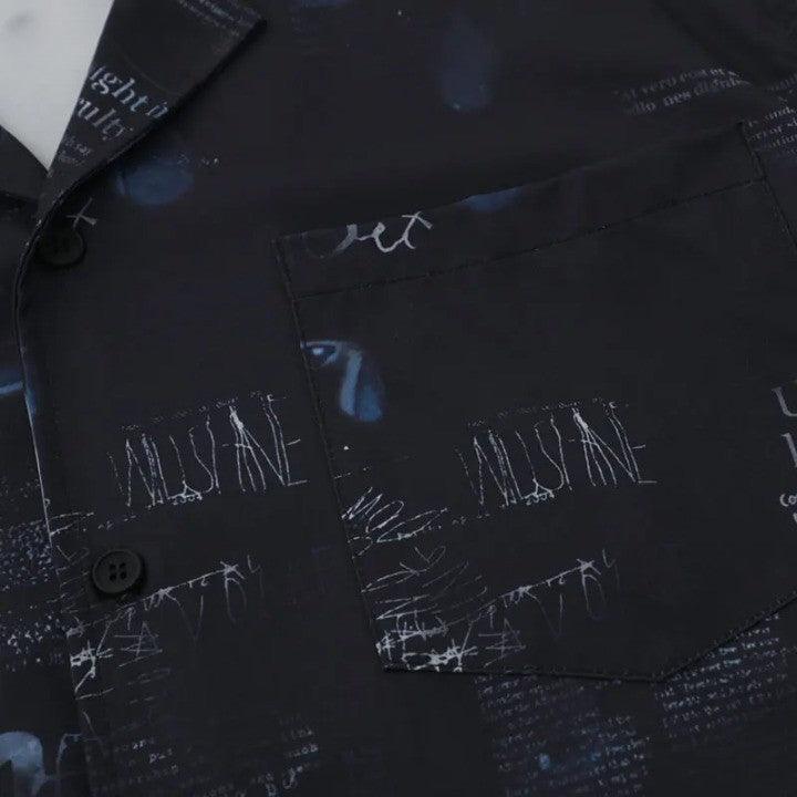 Gothic Graffiti Eye Print Shirt     - VONVEX