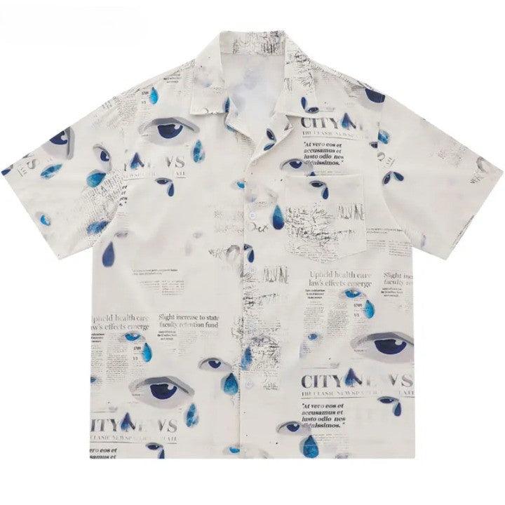 Gothic Graffiti Eye Print Shirt  Light Gray S  - VONVEX