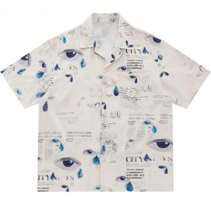 Gothic Graffiti Eye Print Shirt  Light Gray S  - VONVEX