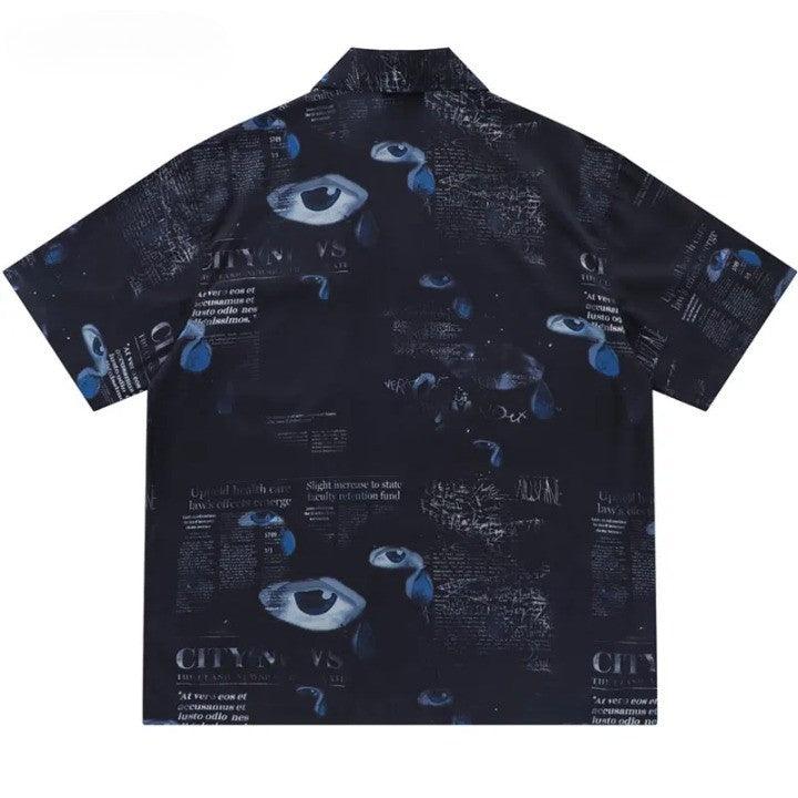 Gothic Graffiti Eye Print Shirt     - VONVEX