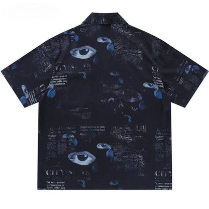 Gothic Graffiti Eye Print Shirt     - VONVEX
