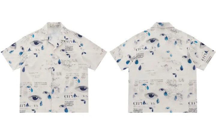Gothic Graffiti Eye Print Shirt     - VONVEX