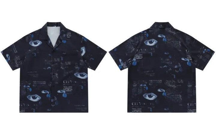 Gothic Graffiti Eye Print Shirt     - VONVEX