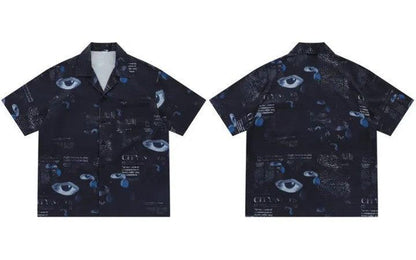 Gothic Graffiti Eye Print Shirt     - VONVEX