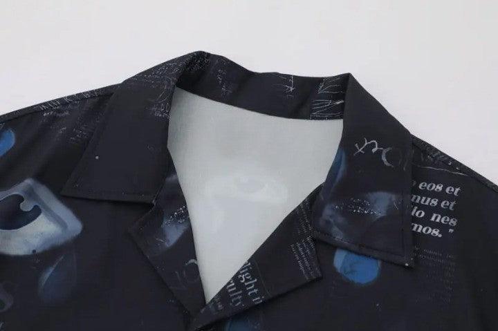 Gothic Graffiti Eye Print Shirt     - VONVEX