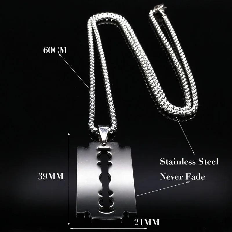 Gothic Razor blade pendant - black  Silver   - VONVEX