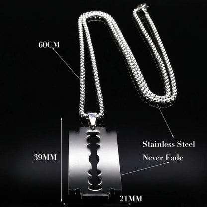 Gothic Razor blade pendant - black  Silver   - VONVEX
