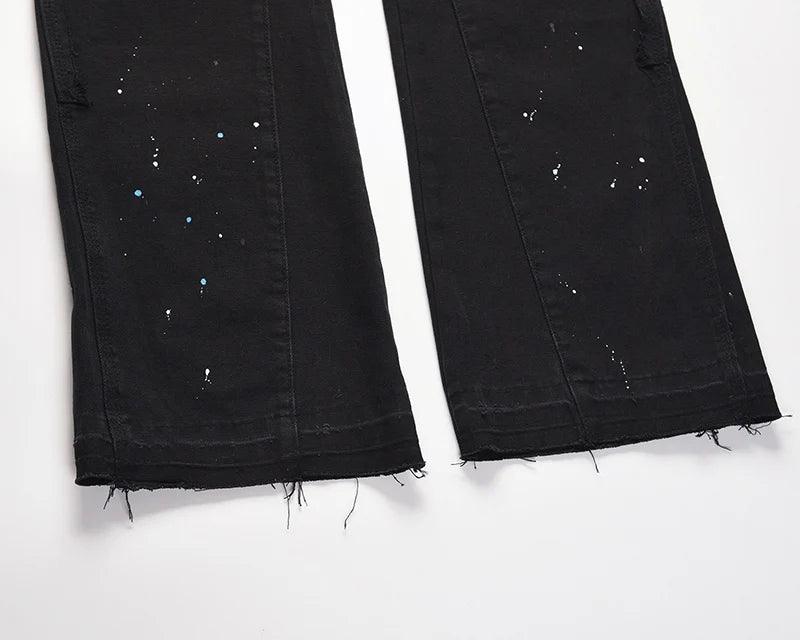 Graffiti Ink Painted Wide Leg Pant     - VONVEX