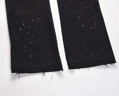 Graffiti Ink Painted Wide Leg Pant     - VONVEX