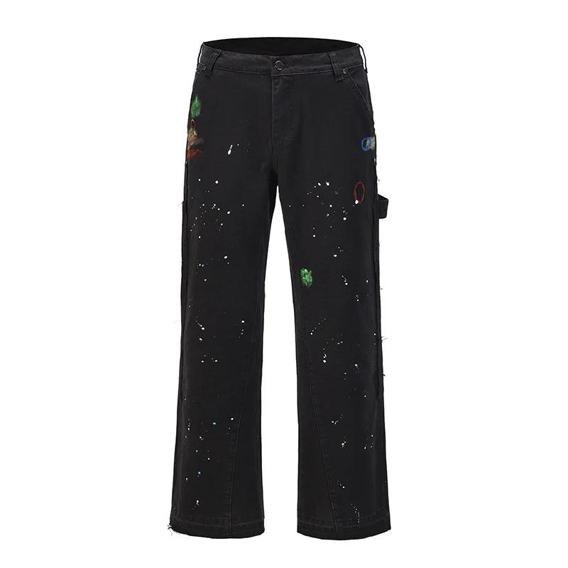 Graffiti Ink Painted Wide Leg Pant     - VONVEX