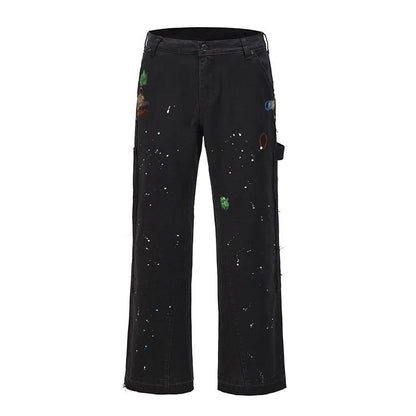 Graffiti Ink Painted Wide Leg Pant     - VONVEX