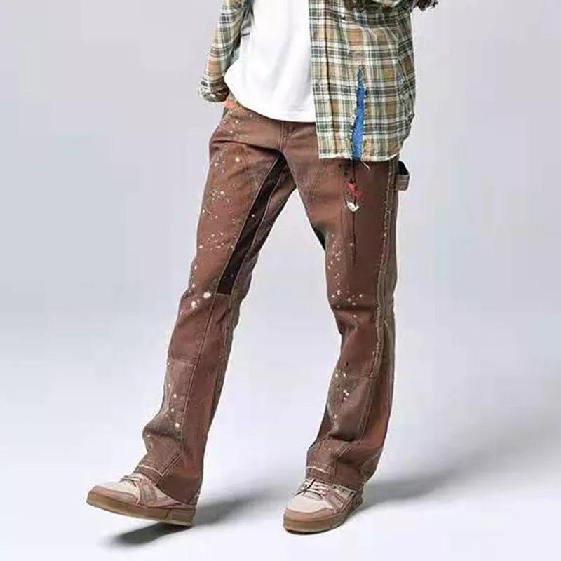 Graffiti Ink Painted Wide Leg Pant     - VONVEX