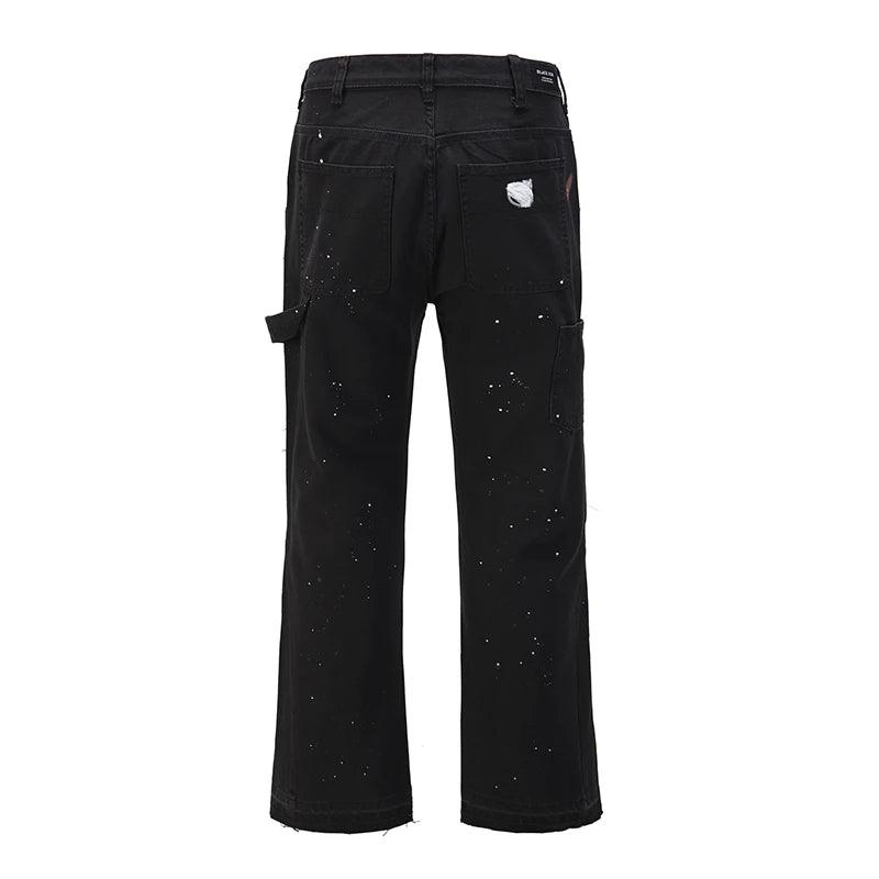Graffiti Ink Painted Wide Leg Pant     - VONVEX