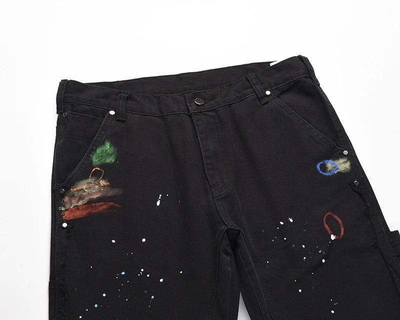 Graffiti Ink Painted Wide Leg Pant     - VONVEX