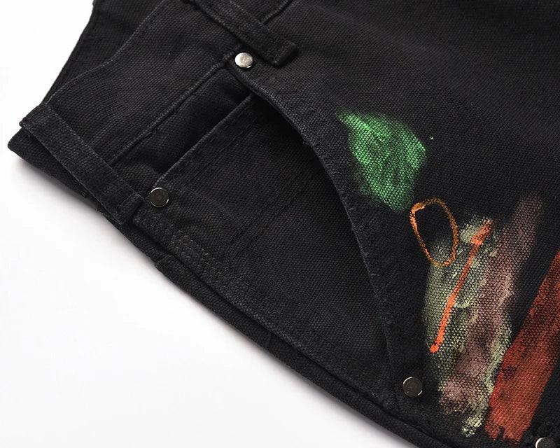 Graffiti Ink Painted Wide Leg Pant     - VONVEX
