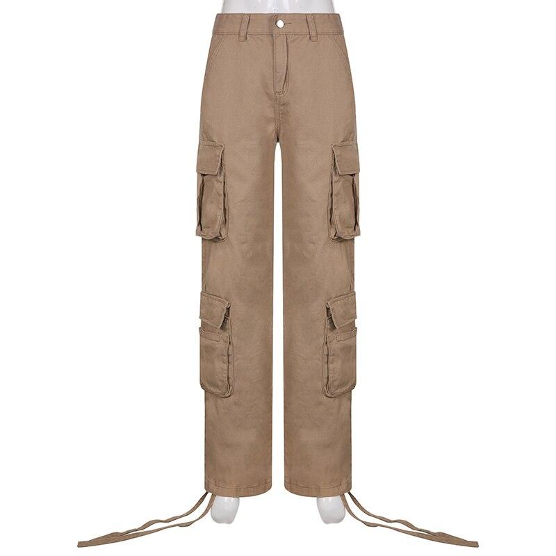 Jeans Cargo Low Waist Denim Pants     - VONVEX