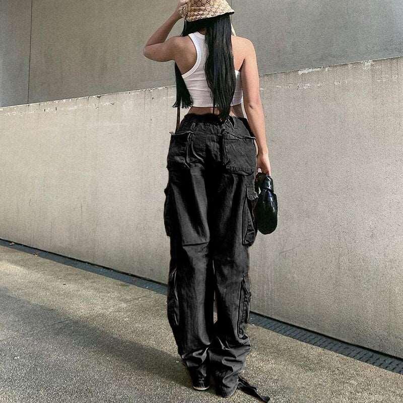 Jeans Cargo Low Waist Denim Pants     - VONVEX