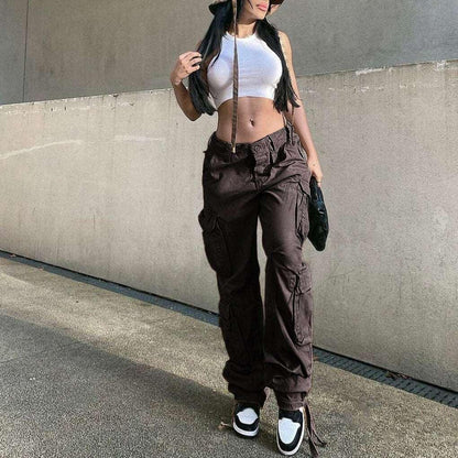 Jeans Cargo Low Waist Denim Pants  Light Black S  - VONVEX