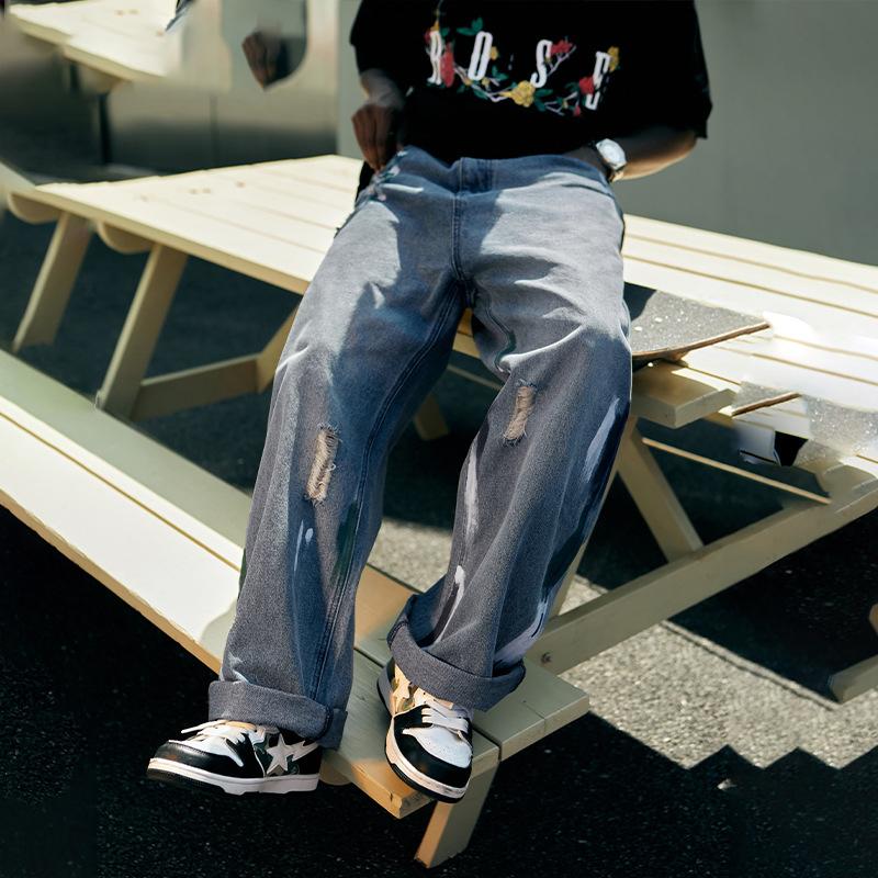 Street Worn Wide Leg Jeans - VONVEX