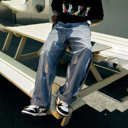 Street Worn Wide Leg Jeans - VONVEX