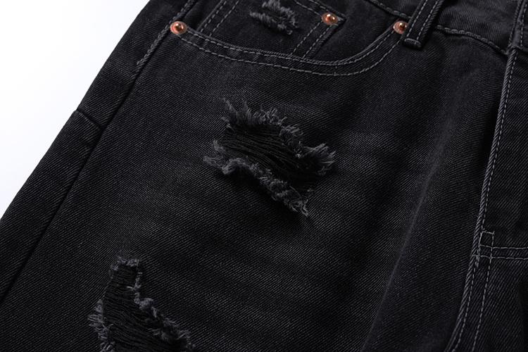 Stripped Ripped Denim Black Jeans     - VONVEX