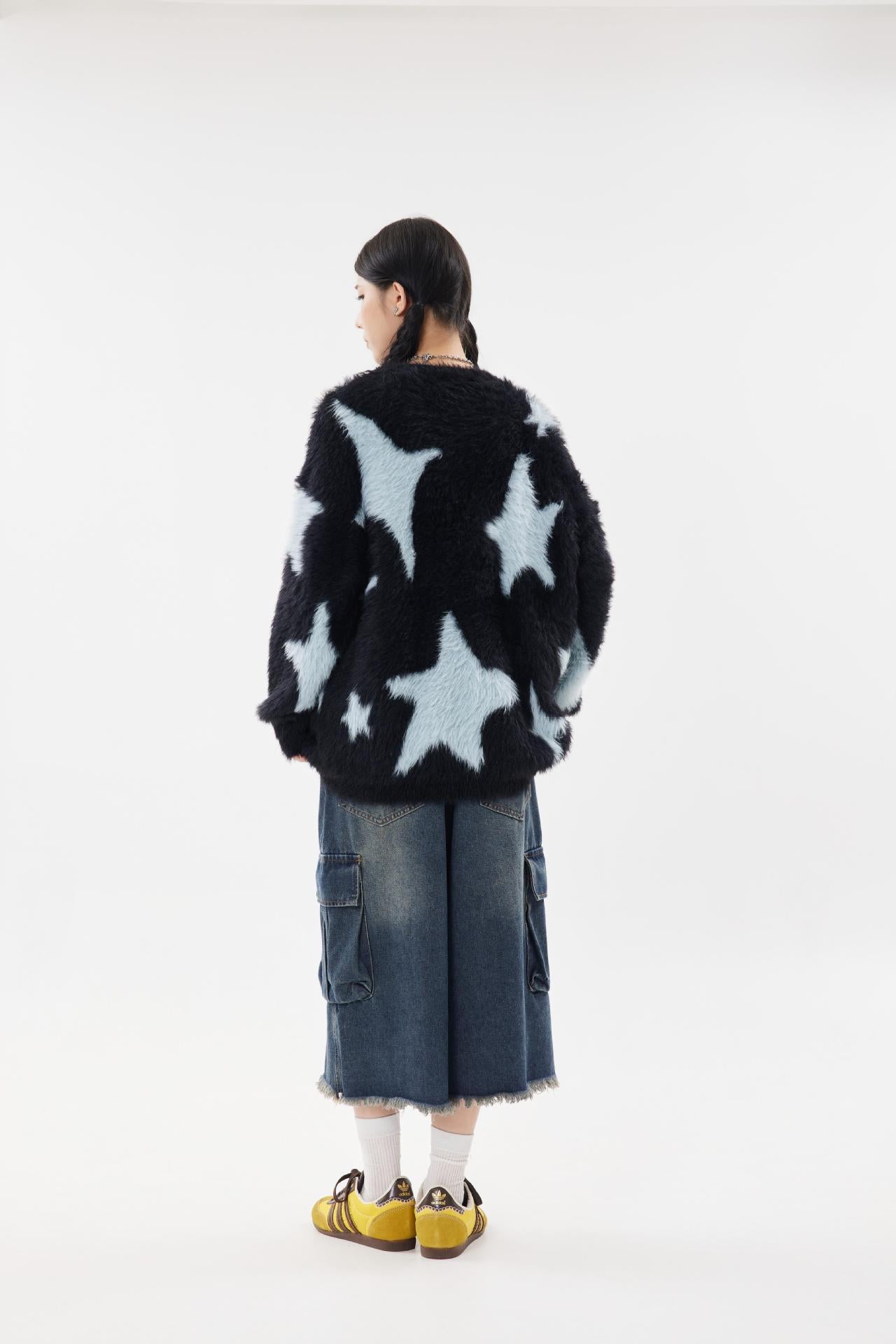 Fur Stars Knitted Sweater     - VONVEX