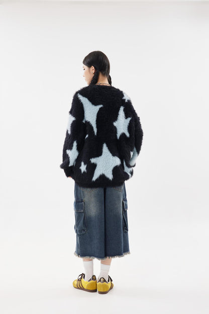 Fur Stars Knitted Sweater     - VONVEX
