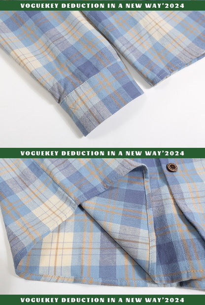 Retro Fishing Plaid Embroidered Shirt     - VONVEX