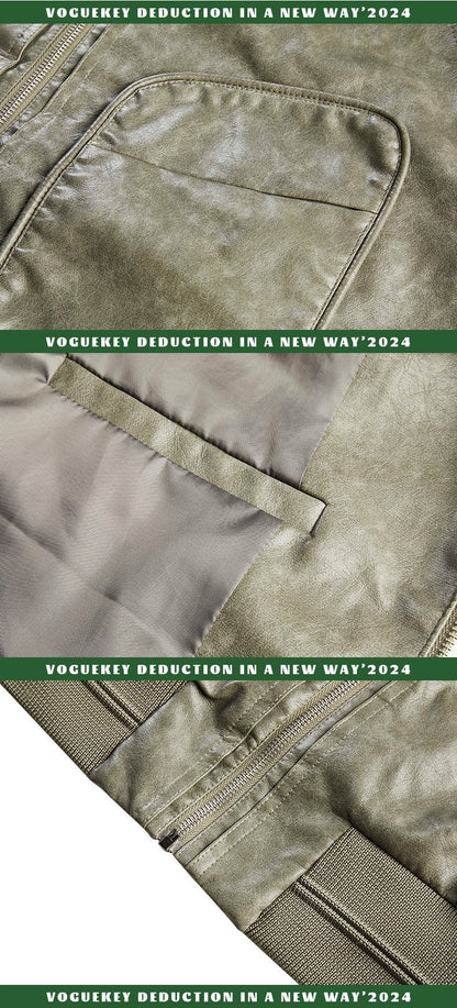 Large Pockted Winter Leather Jacket     - VONVEX