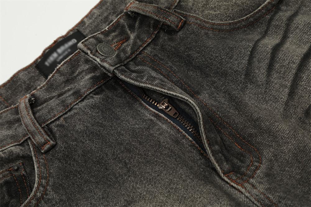 Distressed Wrinkled Ripped Jeans     - VONVEX