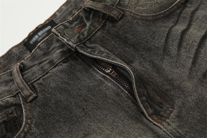 Distressed Wrinkled Ripped Jeans     - VONVEX