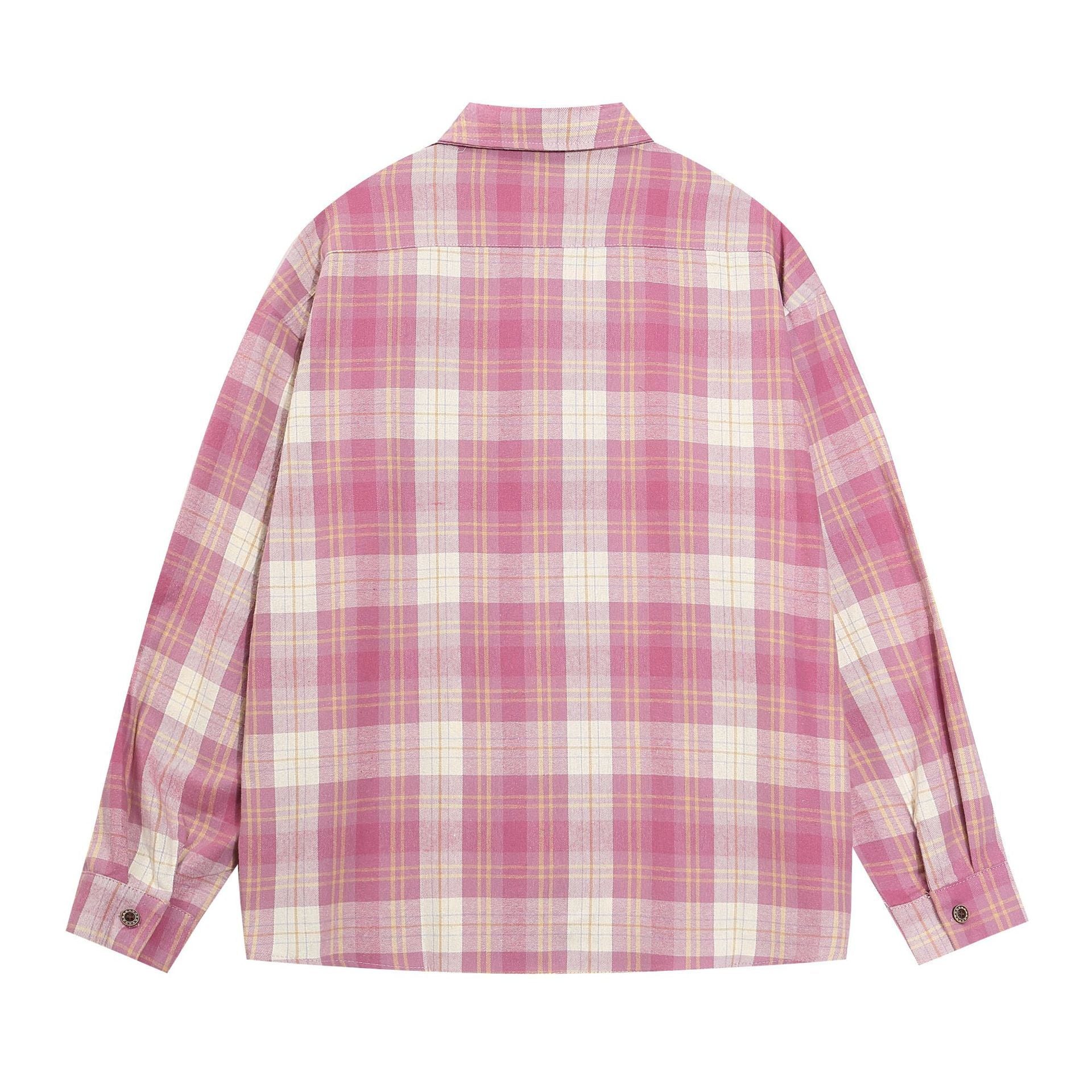 Retro Fishing Plaid Embroidered Shirt     - VONVEX