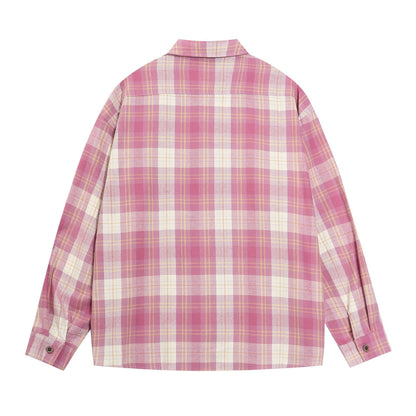 Retro Fishing Plaid Embroidered Shirt     - VONVEX