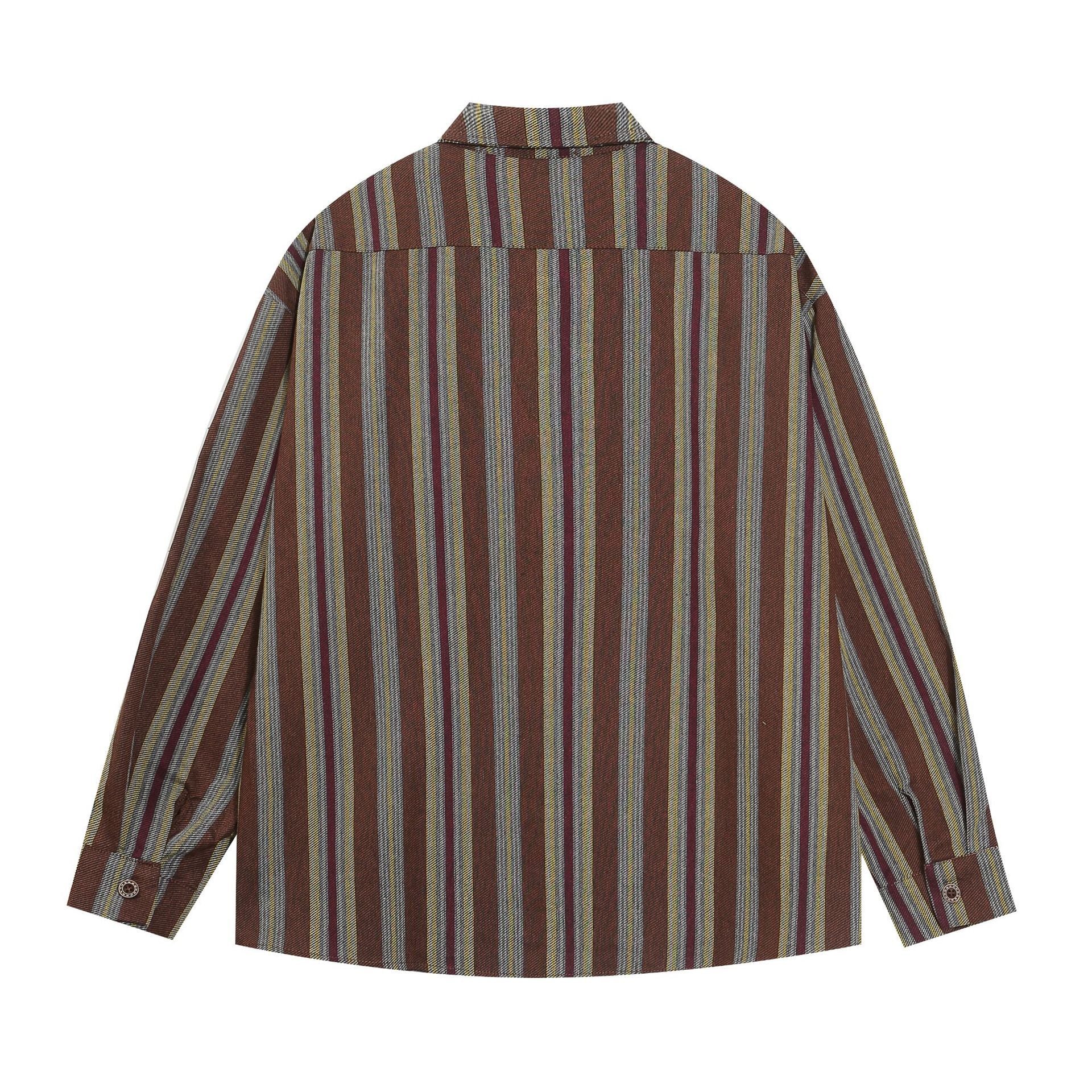 Vintage Retro Stripe Tie Shirt     - VONVEX
