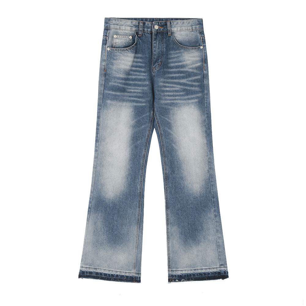 Washed White Micro-lar Wide Leg Jeans  Blue S  - VONVEX