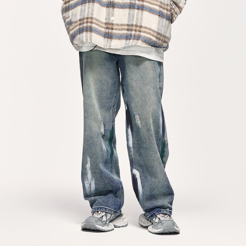 Street Worn Wide Leg Jeans - VONVEX