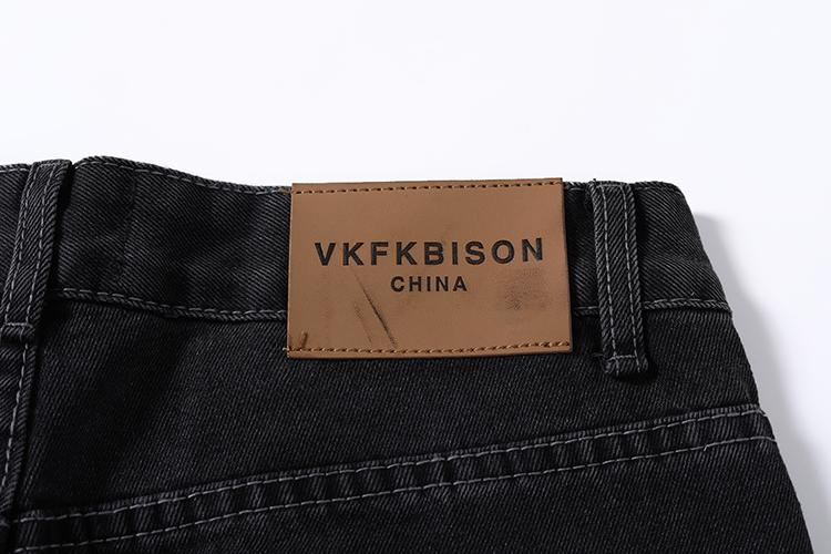 Stripped Ripped Denim Black Jeans     - VONVEX