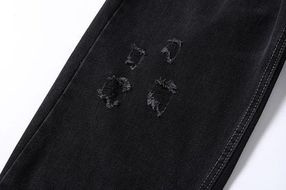 Stripped Ripped Denim Black Jeans     - VONVEX