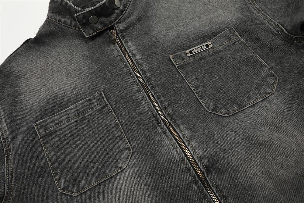 Three Bar Stitching Denim Jacket     - VONVEX