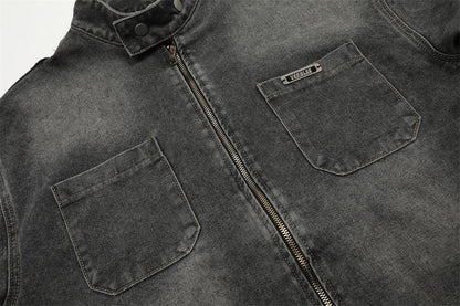 Three Bar Stitching Denim Jacket     - VONVEX