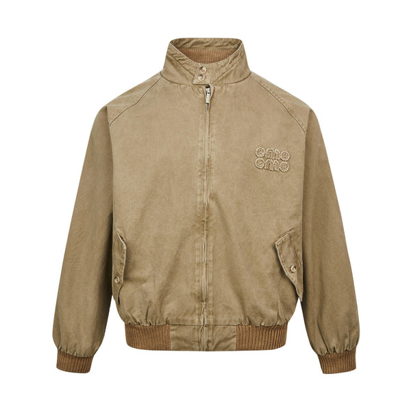 Unisex Vintage Stand Collar Jacket  Khaki M  - VONVEX