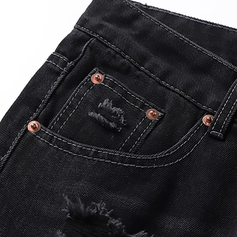 Stripped Ripped Denim Black Jeans     - VONVEX