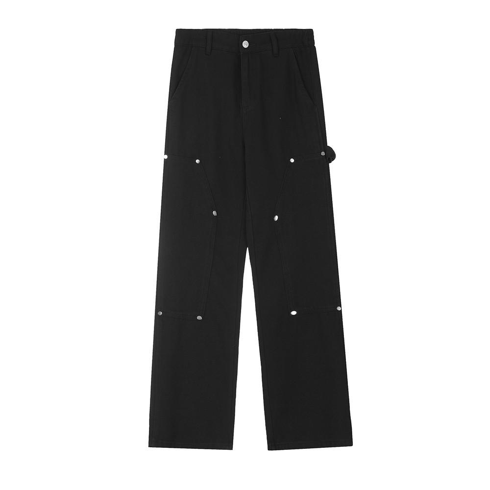 Buttons Cotton Basic Pants  Black S  - VONVEX