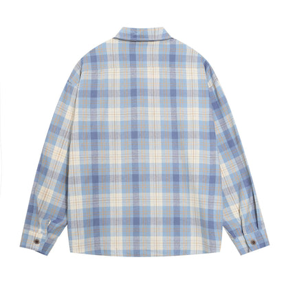 Retro Fishing Plaid Embroidered Shirt     - VONVEX