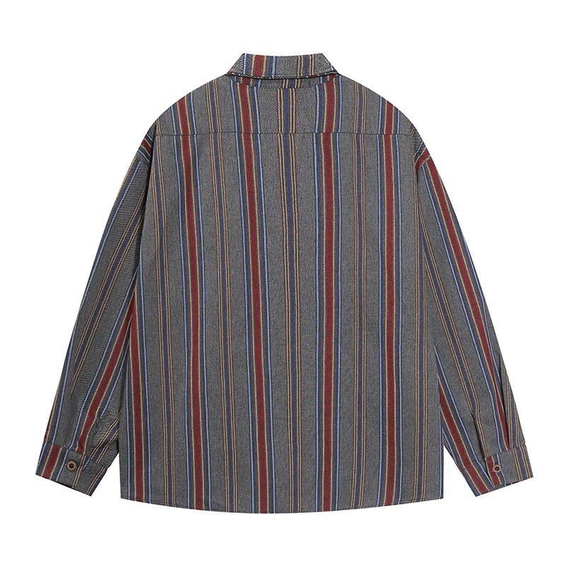 Figure Embroidered Vertical Stripes Shirt     - VONVEX
