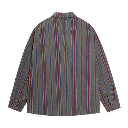 Figure Embroidered Vertical Stripes Shirt     - VONVEX